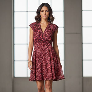 French CONNECTION FELINE WONDER DRESS Animal print red Sz US 10 Moody Romantic